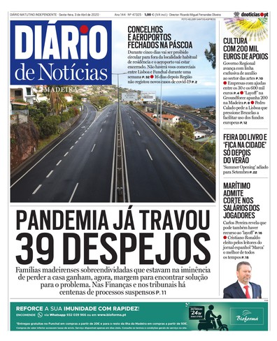 Edição do dia 3 Abril 2020 da pubicação Diário de Notícias