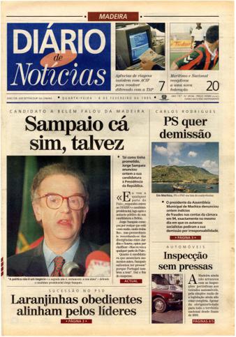 Edição do dia 8 Fevereiro 1995 da pubicação Diário de Notícias