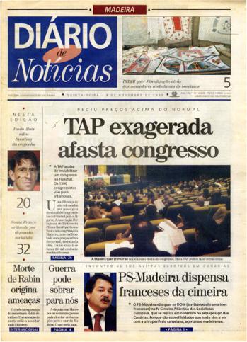 Edição do dia 9 Novembro 1995 da pubicação Diário de Notícias