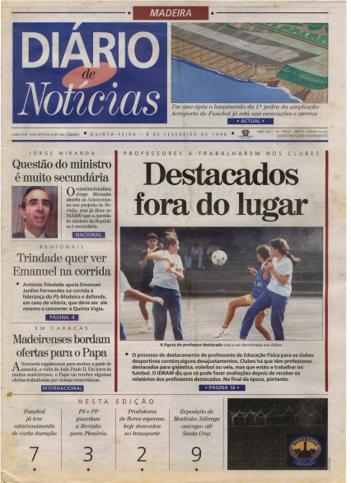 Edição do dia 8 Fevereiro 1996 da pubicação Diário de Notícias