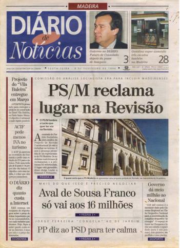 Edição do dia 9 Fevereiro 1996 da pubicação Diário de Notícias
