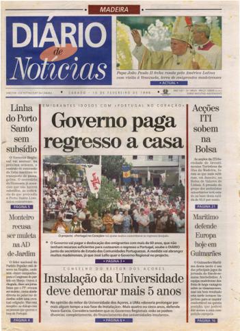 Edição do dia 10 Fevereiro 1996 da pubicação Diário de Notícias