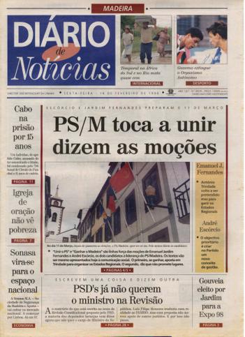 Edição do dia 16 Fevereiro 1996 da pubicação Diário de Notícias