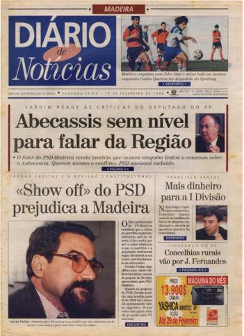 Edição do dia 19 Fevereiro 1996 da pubicação Diário de Notícias