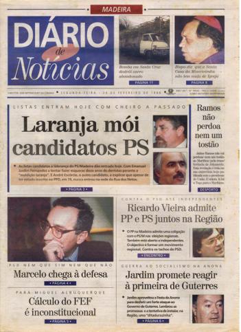 Edição do dia 26 Fevereiro 1996 da pubicação Diário de Notícias
