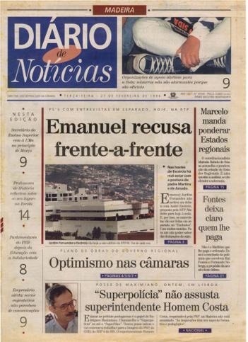 Edição do dia 27 Fevereiro 1996 da pubicação Diário de Notícias