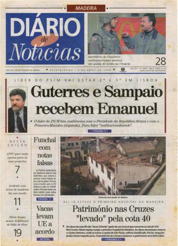 Edição do dia 4 Abril 1996 da pubicação Diário de Notícias