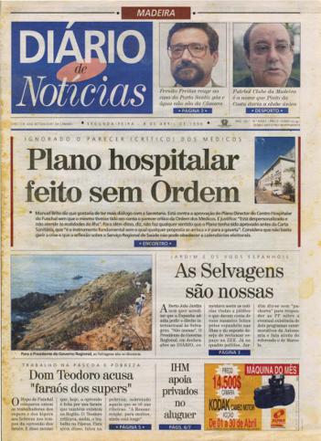 Edição do dia 8 Abril 1996 da pubicação Diário de Notícias