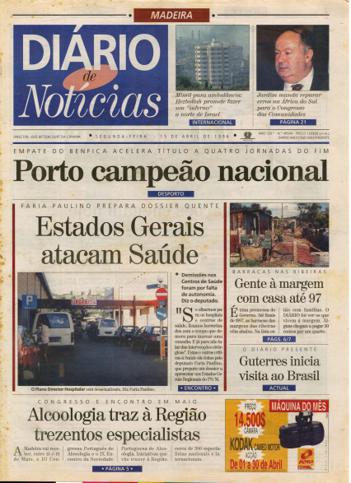 Edição do dia 15 Abril 1996 da pubicação Diário de Notícias