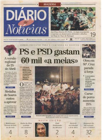 Edição do dia 25 Abril 1996 da pubicação Diário de Notícias
