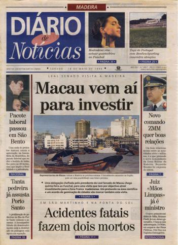 Edição do dia 18 Maio 1996 da pubicação Diário de Notícias