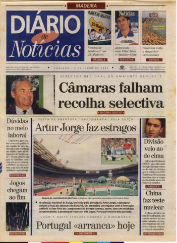 Edição do dia 9 Junho 1996 da pubicação Diário de Notícias