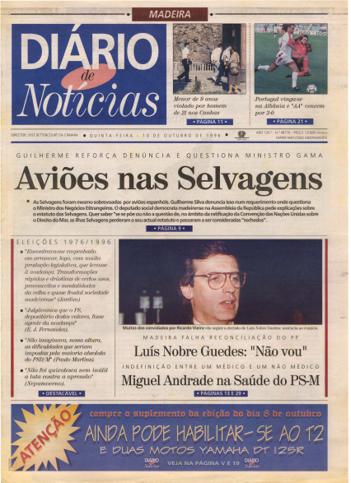 Edição do dia 10 Outubro 1996 da pubicação Diário de Notícias