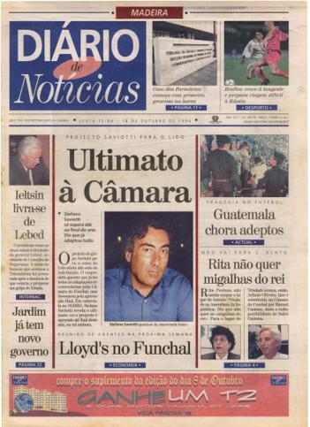 Edição do dia 18 Outubro 1996 da pubicação Diário de Notícias