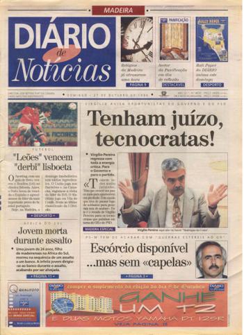 Edição do dia 27 Outubro 1996 da pubicação Diário de Notícias