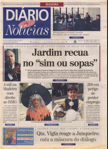 Edição do dia 8 Fevereiro 1997 da pubicação Diário de Notícias