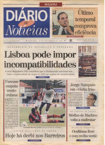 Edição do dia 9 Novembro 1997 da pubicação Diário de Notícias