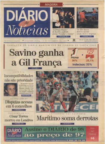 Edição do dia 1 Dezembro 1997 da pubicação Diário de Notícias