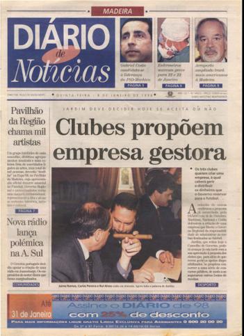 Edição do dia 8 Janeiro 1998 da pubicação Diário de Notícias