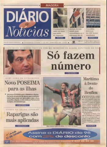 Edição do dia 12 Janeiro 1998 da pubicação Diário de Notícias