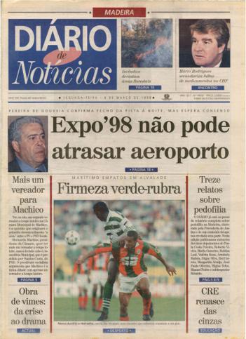 Edição do dia 9 Março 1998 da pubicação Diário de Notícias