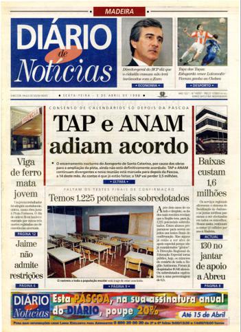 Edição do dia 3 Abril 1998 da pubicação Diário de Notícias