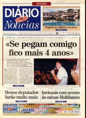 Edição do dia 8 Abril 1998 da pubicação Diário de Notícias