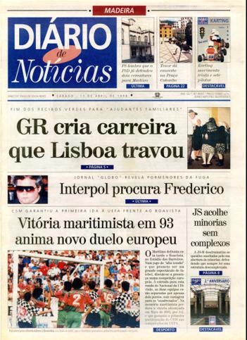 Edição do dia 11 Abril 1998 da pubicação Diário de Notícias