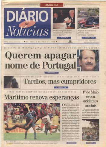 Edição do dia 2 Maio 1998 da pubicação Diário de Notícias