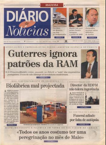 Edição do dia 16 Maio 1998 da pubicação Diário de Notícias