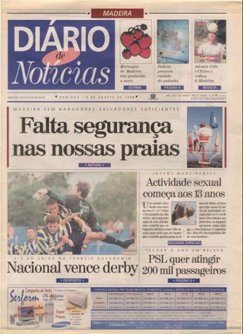 Edição do dia 9 Agosto 1998 da pubicação Diário de Notícias