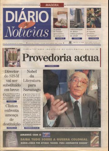 Edição do dia 9 Outubro 1998 da pubicação Diário de Notícias