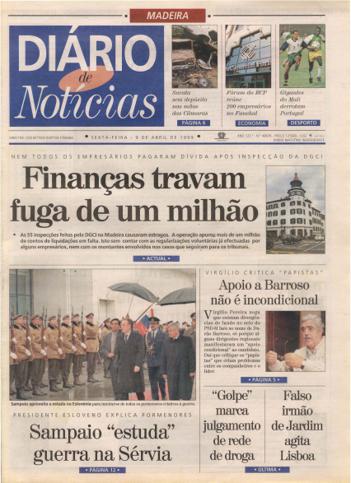 Edição do dia 9 Abril 1999 da pubicação Diário de Notícias