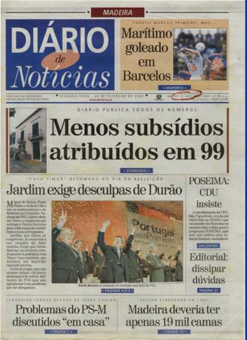 Edição do dia 28 Fevereiro 2000 da pubicação Diário de Notícias