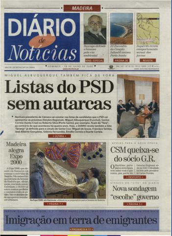 Edição do dia 16 Julho 2000 da pubicação Diário de Notícias