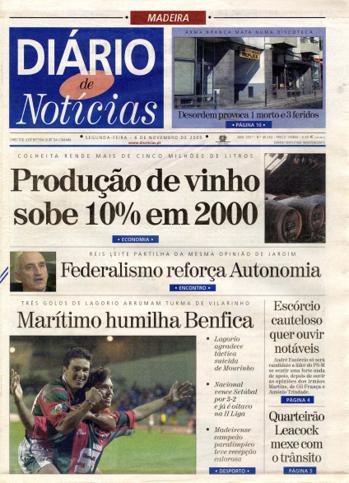 Edição do dia 6 Novembro 2000 da pubicação Diário de Notícias