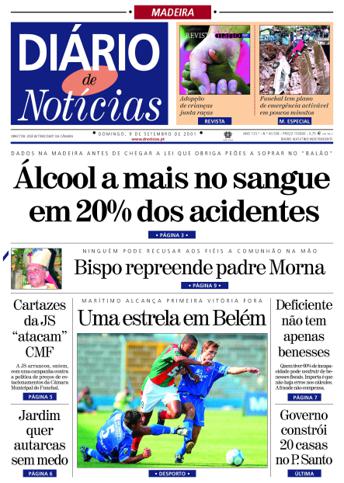 Edição do dia 9 Setembro 2001 da pubicação Diário de Notícias