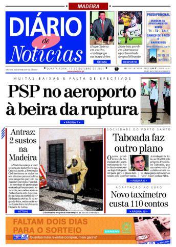 Edição do dia 17 Outubro 2001 da pubicação Diário de Notícias