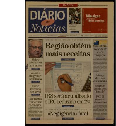 Edição do dia 1 Novembro 2001 da pubicação Diário de Notícias