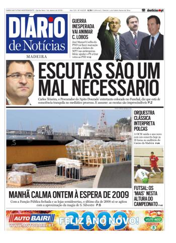 Edição do dia 1 Janeiro 2009 da pubicação Diário de Notícias