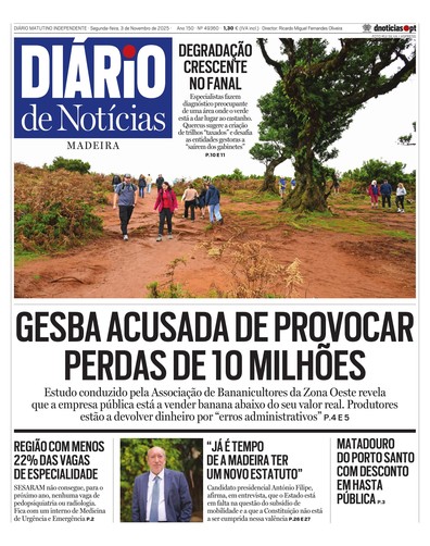 Edição do dia 3 Novembro 2025 da pubicação Diário de Notícias