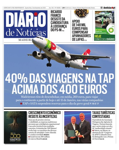 Edição do dia 3 Dezembro 2025 da pubicação Diário de Notícias