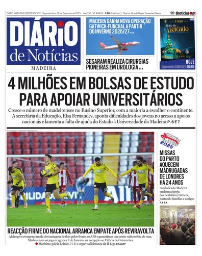 Edição do dia 22 Dezembro 2025 da pubicação Diário de Notícias