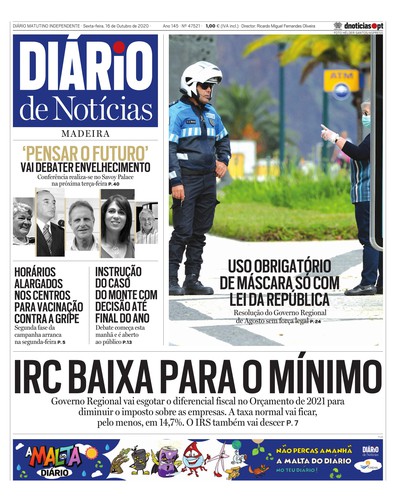 Edição do dia 16 Outubro 2020 da pubicação Diário de Notícias