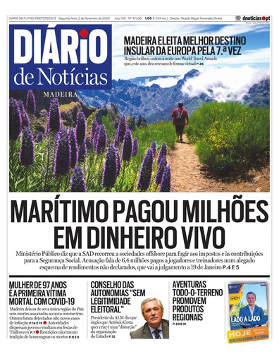 Edição do dia 2 Novembro 2020 da pubicação Diário de Notícias