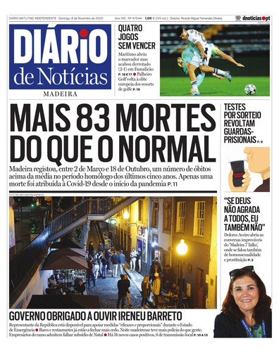Edição do dia 8 Novembro 2020 da pubicação Diário de Notícias