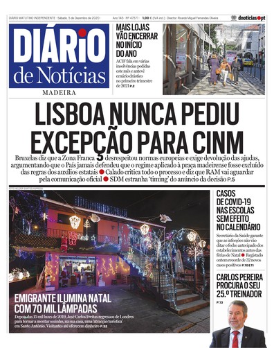 Edição do dia 5 Dezembro 2020 da pubicação Diário de Notícias