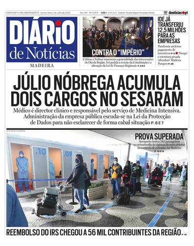 Edição do dia 2 Julho 2020 da pubicação Diário de Notícias
