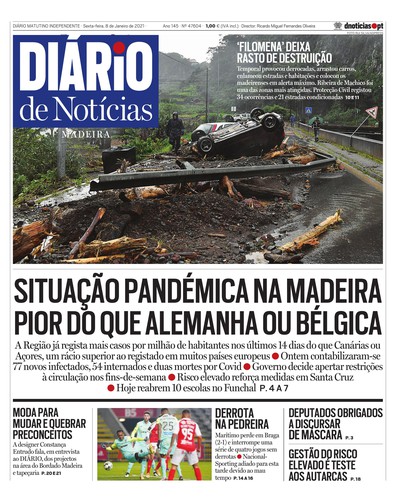 Edição do dia 8 Janeiro 2021 da pubicação Diário de Notícias