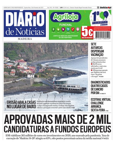 Edição do dia 3 Fevereiro 2021 da pubicação Diário de Notícias